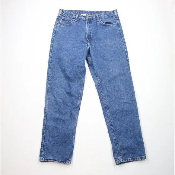 Vintage Y2K 2004 Carhartt Mens 38x34 Faded Spell Out Flannel Lined Denim Jeans